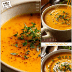 Steaming bowl of fall butternut squash soup with fresh herbs sprinkled on top.