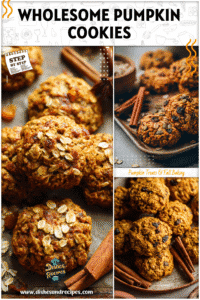 Wholesome pumpkin oats cookies on a rustic tray with cinnamon sticks beside them