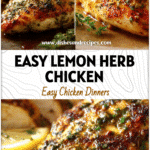 Golden baked lemon herb chicken breast on a plate with fresh herbs and sliced lemon for a healthy dinner.