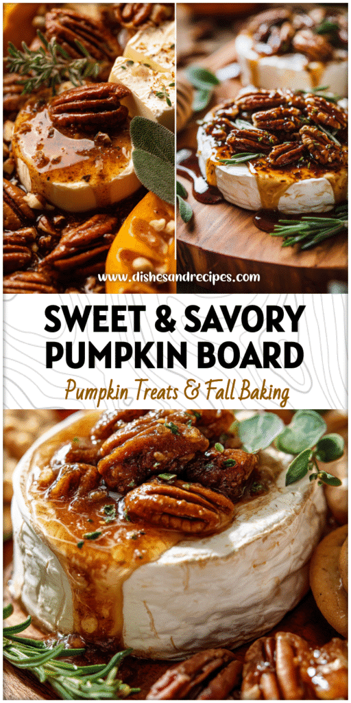 Home 36 A creamy Brie Pumpkin Butter Board with brown sugar drizzle, pecans, and seasonal herbs for Thanksgiving.
