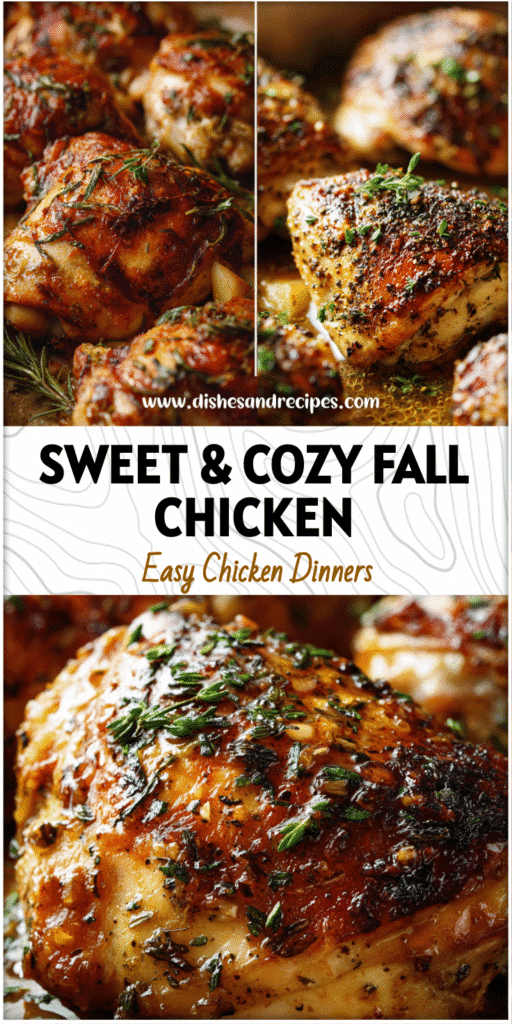 Home 31 Golden baked apple cider chicken garnished with herbs, perfect for fall suppers ideas and cozy dinners.