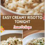 Creamy Instant Pot Risotto Dish made with Arborio rice served in a white bowl garnished with herbs.