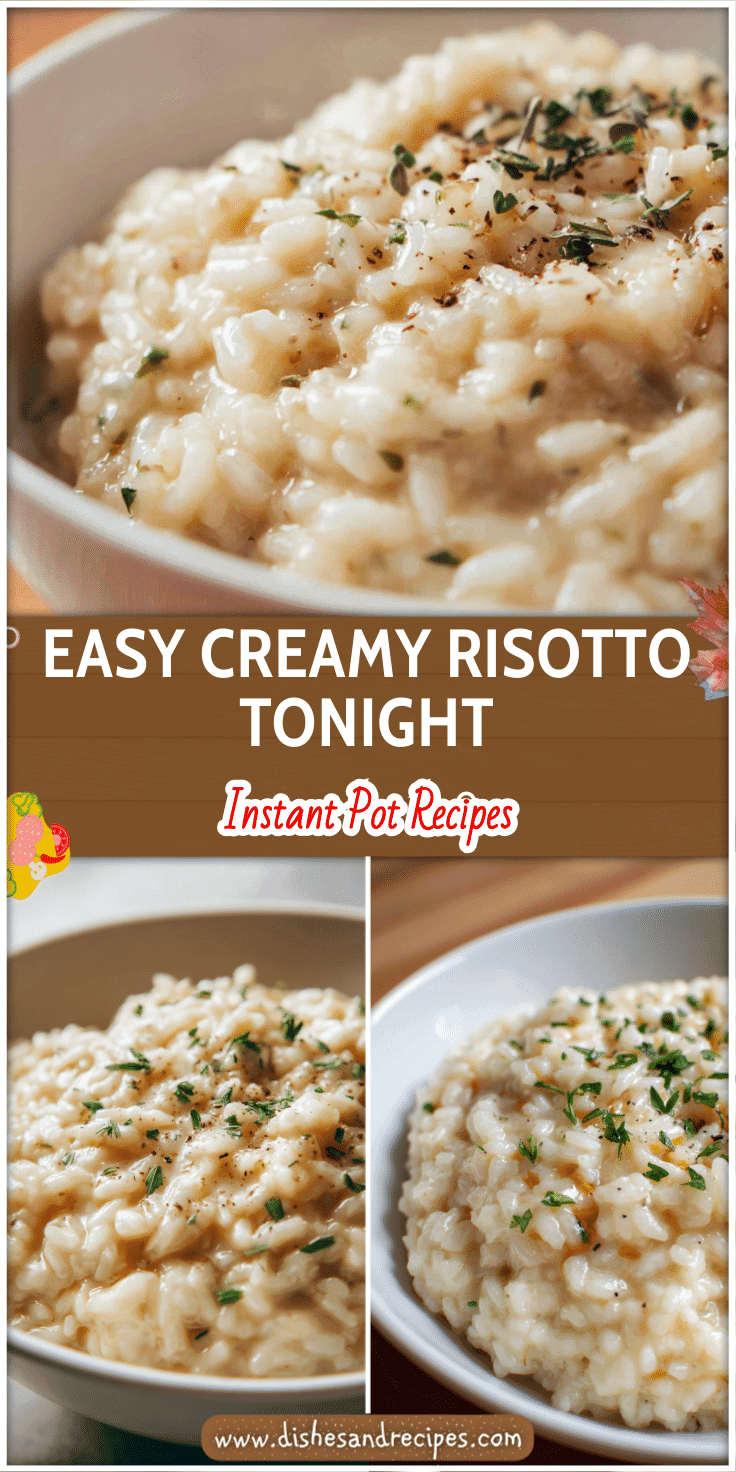 Creamy Instant Pot Risotto Dish made with Arborio rice served in a white bowl garnished with herbs.