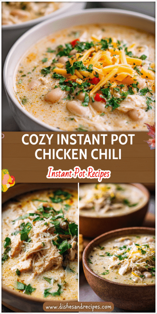 Home 30 Creamy white chicken chili in a bowl topped with cheese and herbs, perfect for Instant Pot Soup Recipes.