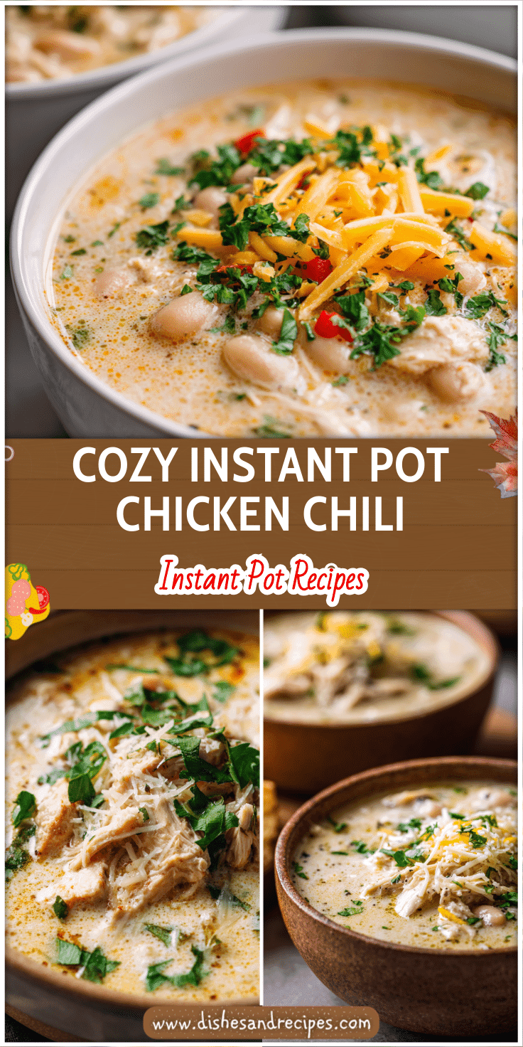 Creamy white chicken chili in a bowl topped with cheese and herbs, perfect for Instant Pot Soup Recipes.