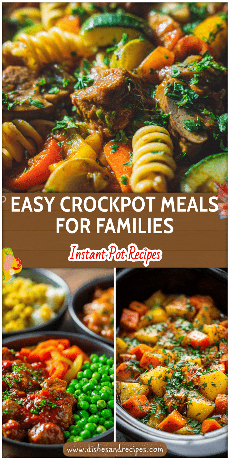Colorful slow cooker meals arranged for easy family dinner meal prepping
