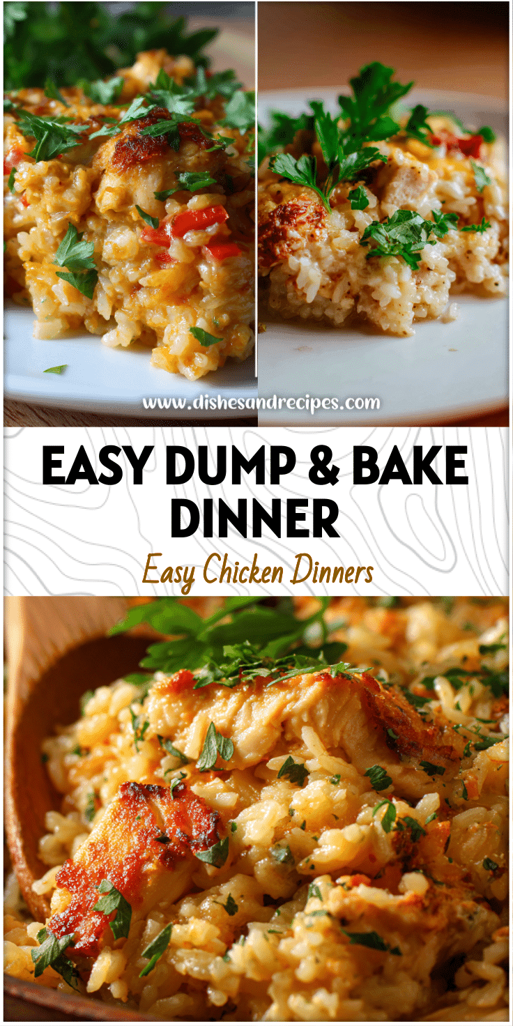 One-pan chicken and rice dump and bake casserole with golden crust and fresh parsley