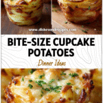 Easy Cupcake Potatoes: Simple Potato Appetizers in Muffin Cups 5 Close-up of cupcake-shaped muffin tin potatoes with golden stacked layers and melted cheese topping.