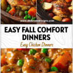 Easy Fall Crockpot Meals & Comfort Recipes for Family Suppers 5 Delicious slow cooker chicken and vegetables arranged for an easy fall family dinner.