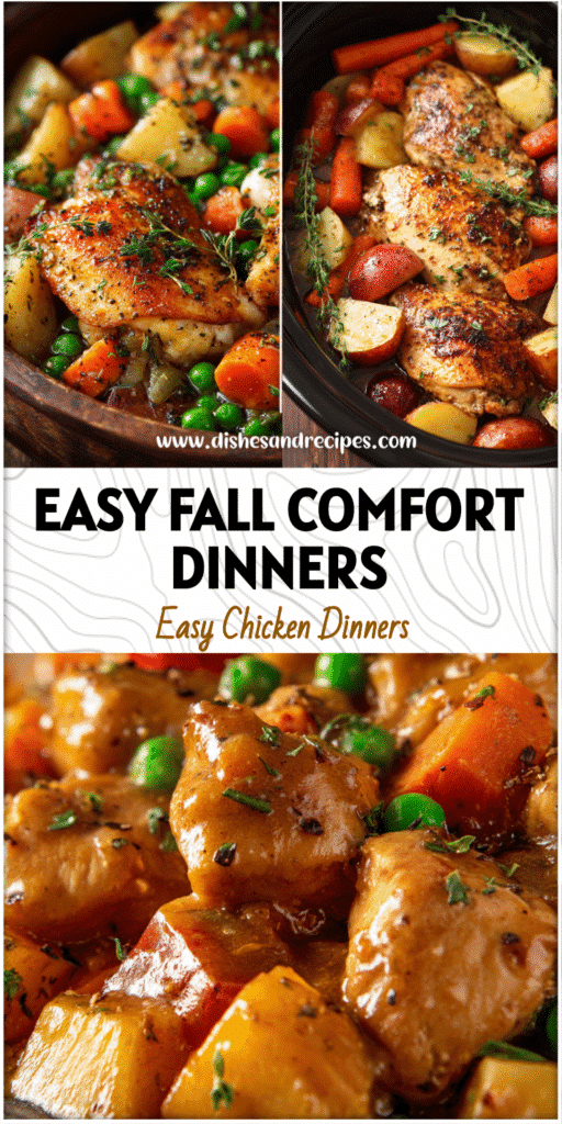 Home 36 Delicious slow cooker chicken and vegetables arranged for an easy fall family dinner.