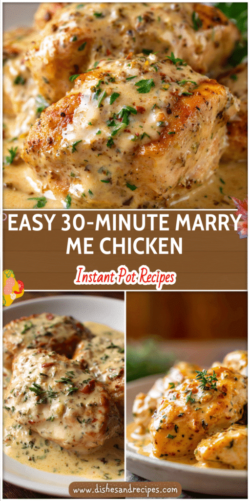 Home 34 Creamy Marry Me Chicken served on a plate with sauce and herbs made in an Instant Pot Dinner style.