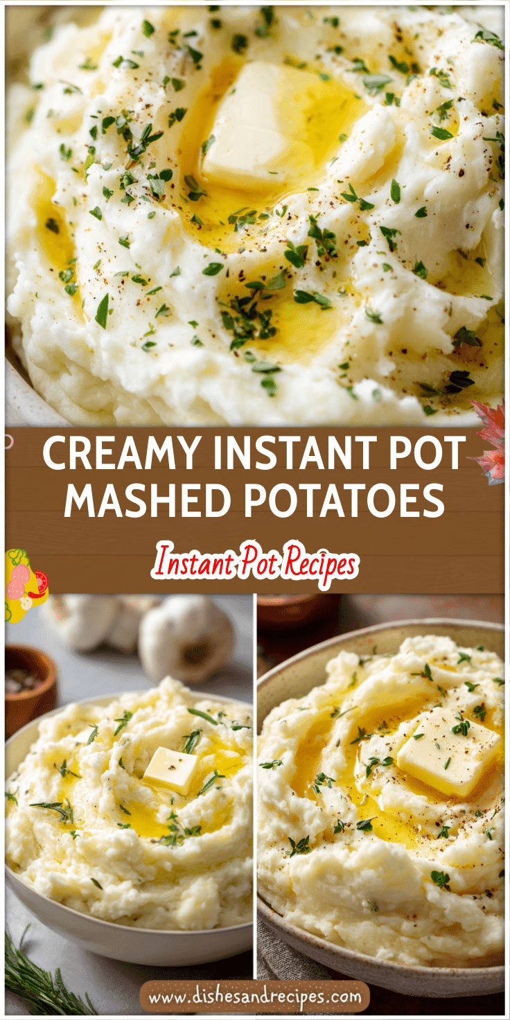Creamy Easy Instant Pot Mashed Potatoes served in a bowl with butter and herbs as a Thanksgiving side dish.