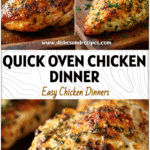 Golden oven baked chicken breasts on a rustic pan with herbs showing an easy family friendly meal
