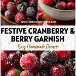 Bowl of sugared cranberries and raspberries used as a decorative holiday fruit garnish