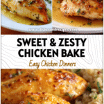 Healthy Baked Honey Lemon Chicken in 20 Minutes 5 Baked honey lemon chicken breasts glazed with golden sauce and herbs on a white plate.