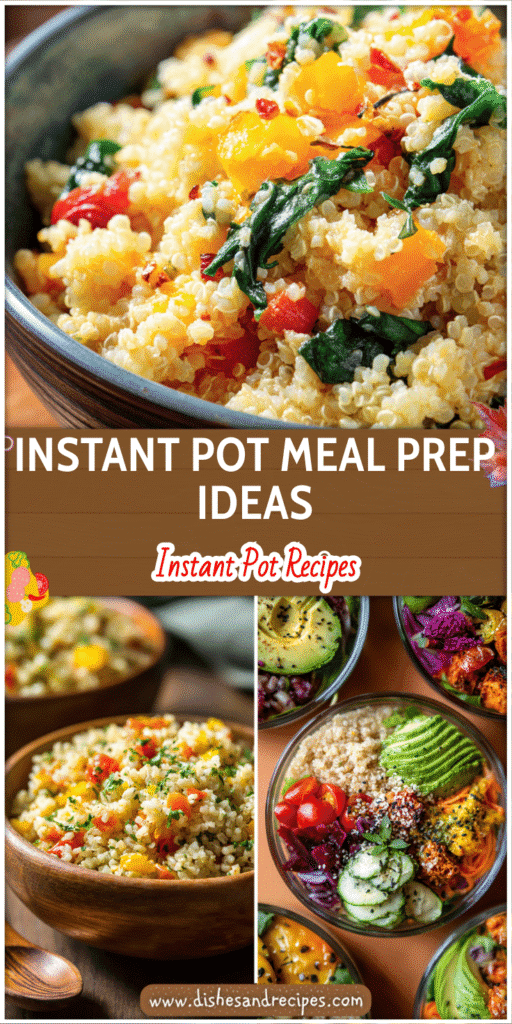 Colorful prepped lunches with grains, vegetables, and protein from healthy Instant Pot recipes.