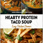 Hearty High Protein Chicken Tortilla Soup Recipe | CookTune 5 Hearty bowl of high protein chicken tortilla soup garnished with cilantro, lime, and crunchy tortilla strips.