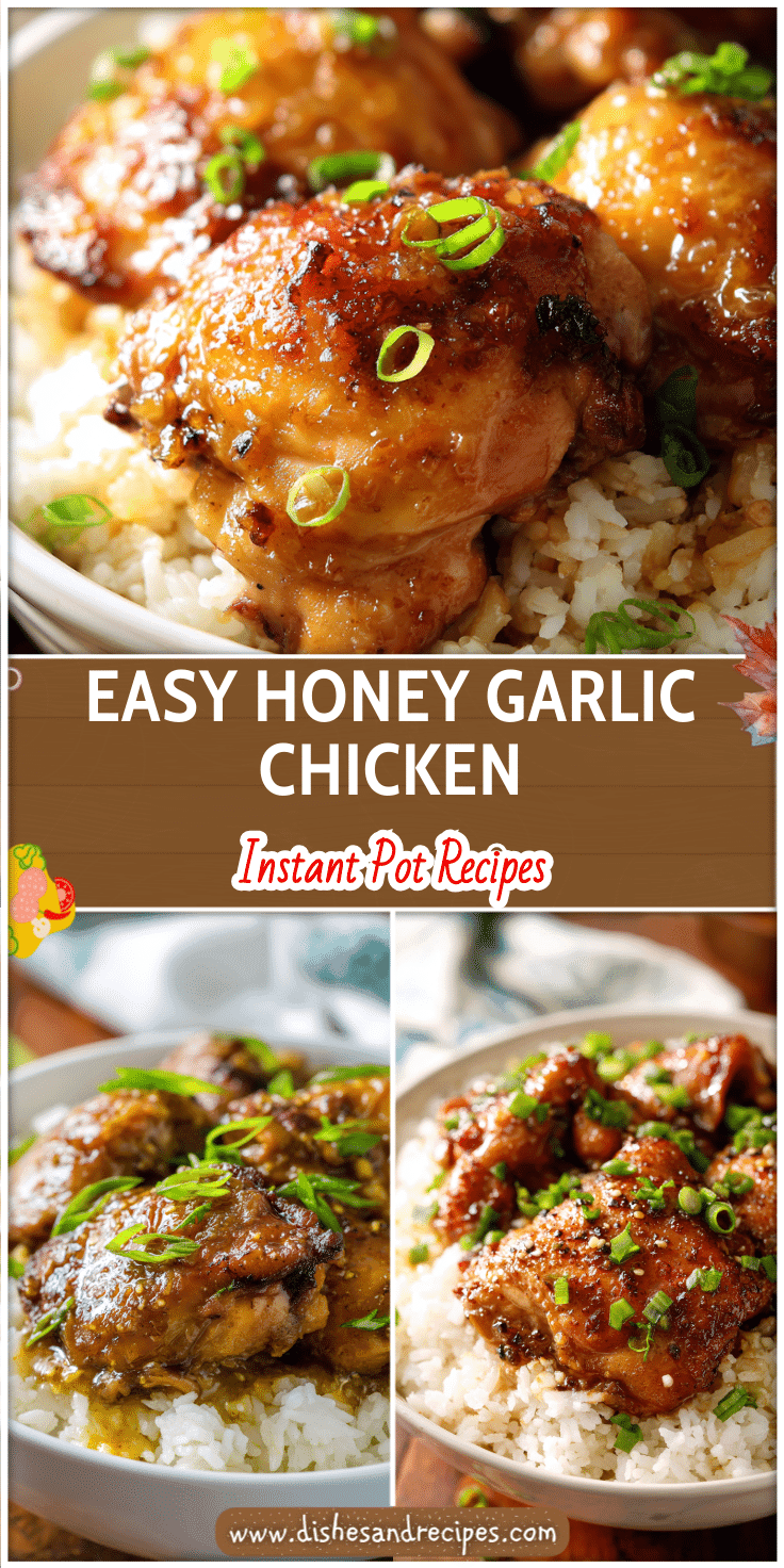 Bowl of Honey Garlic Chicken Thighs Instant Pot with rice garnished with green onions.