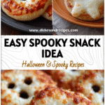 Make Easy Ghost Pizza Bagels for a Cute Halloween Party Treat! 5 Cute ghost shaped pizza bagels served on a festive Halloween plate.