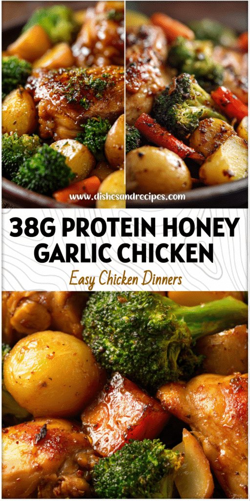 Tender Honey Garlic Chicken with potatoes and broccoli cooked in a Crock Pot Slow Cooker for a healthy family dinner.