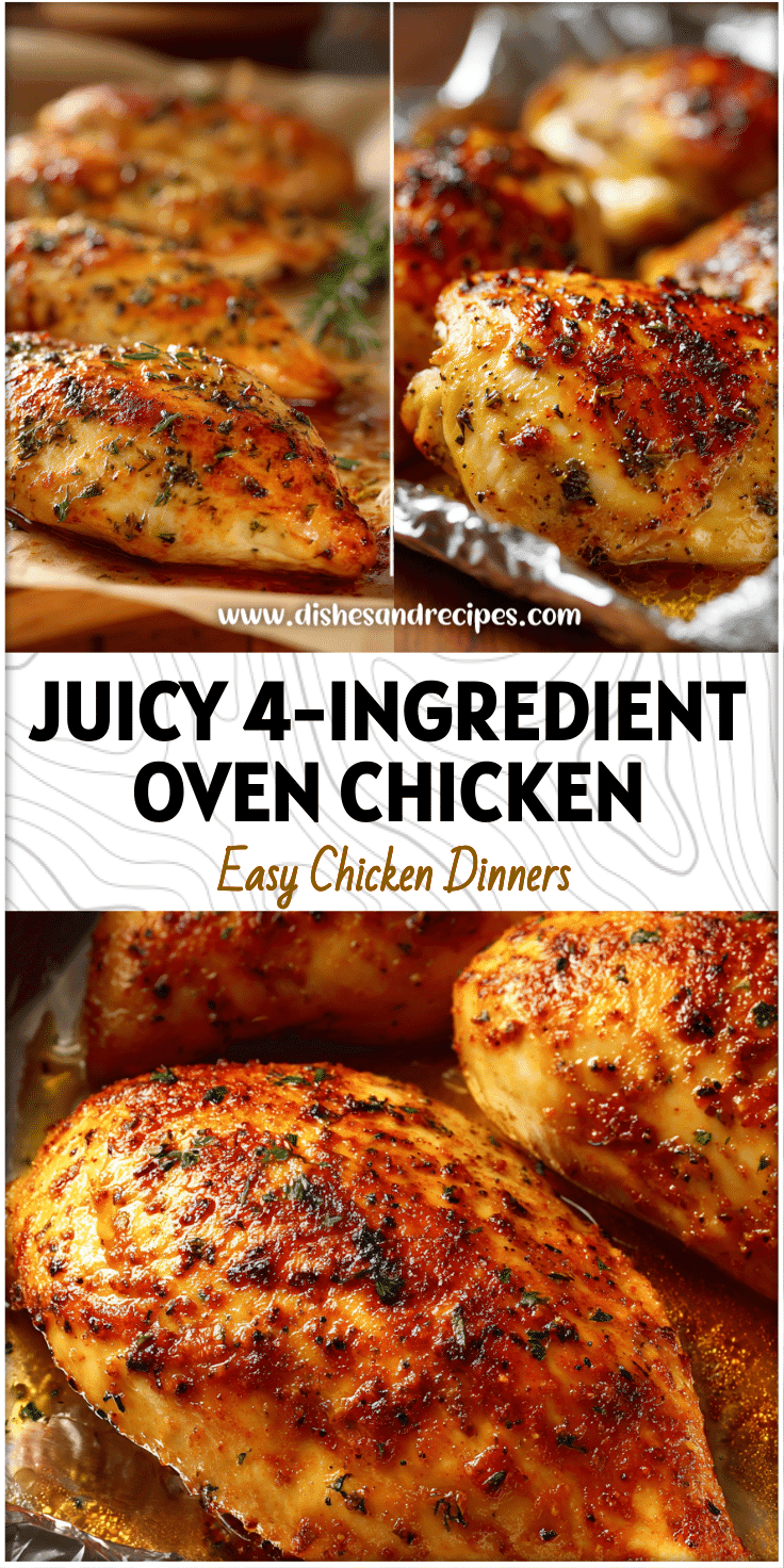 Golden baked chicken breasts in a foil-lined pan showing how to make chicken in oven perfectly juicy.