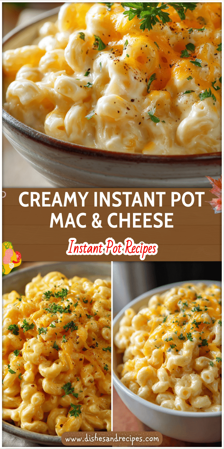Creamy Instant Pot Macaroni served in a bowl topped with melted cheese and parsley.
