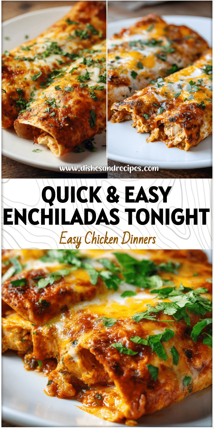 Baked chicken enchiladas on a white plate with melted cheese and fresh herbs for an easy family dinner recipe