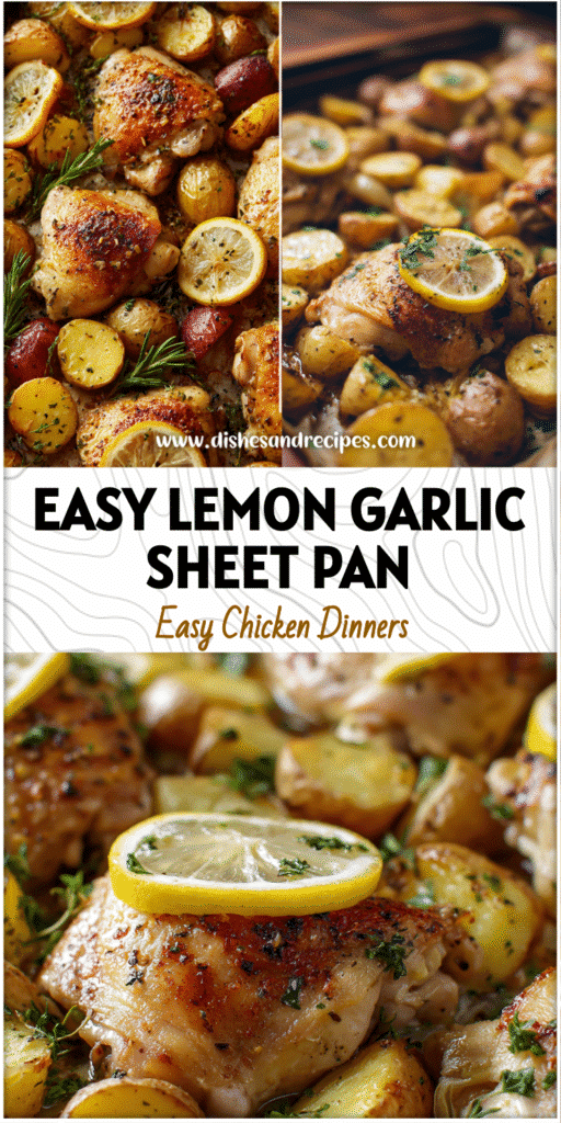 Home 32 Golden sheet pan lemon garlic chicken thighs baked with potatoes and herbs for an easy family dinner.