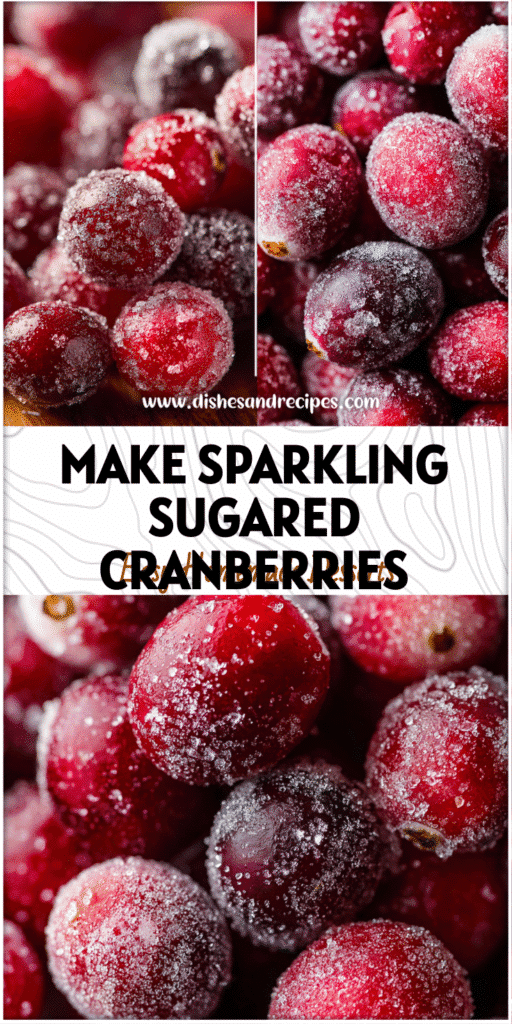 Close-up of homemade sugared cranberries glistening as a festive holiday garnish on a fruit board