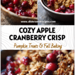 Golden Apple Cranberry Crisp topped with buttery oats in a rustic baking dish with fresh cranberries.