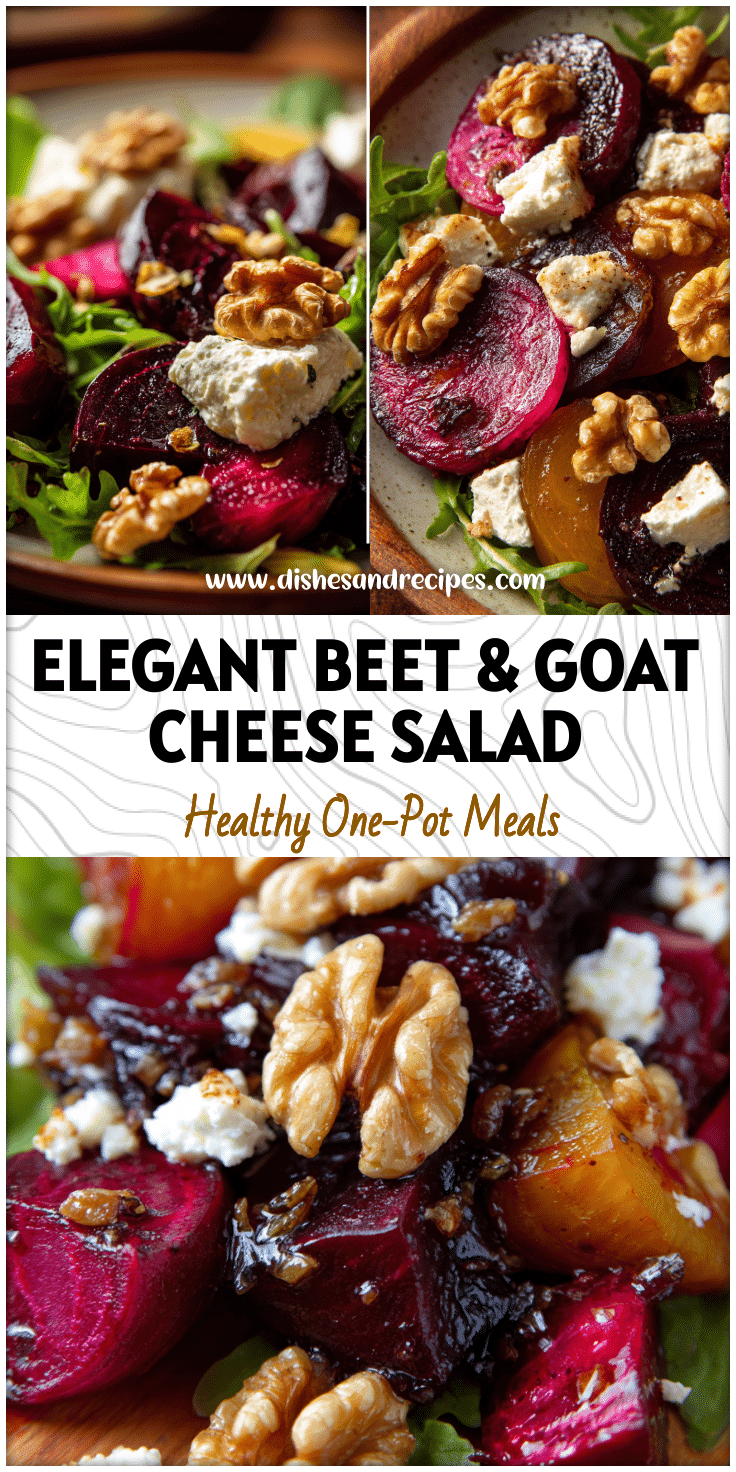 Bright Roasted Beet Salad with Goat Cheese, toasted walnuts, and raisins styled for a festive Thanksgiving Beet Salad.