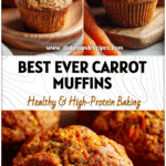 Golden moist carrot cake muffins on a wooden board, ideal for healthy breakfast or freezer-friendly snack.