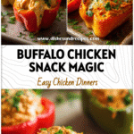 Tray of Buffalo Chicken Stuffed Sweet Peppers topped with sauce and herbs as a colorful stuffed bell peppers snack