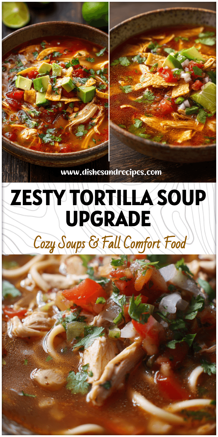 Central Market Chicken Tortilla Soup With Salsa and noodles served with colorful toppings in a rustic bowl.