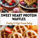 Charming Heart-Shaped Protein Waffles for a Pretty Breakfast Aesthetic 5 Heart-Shaped Waffles on a bright plate styled with fruit and flowers for a Pretty Breakfast Aesthetic look