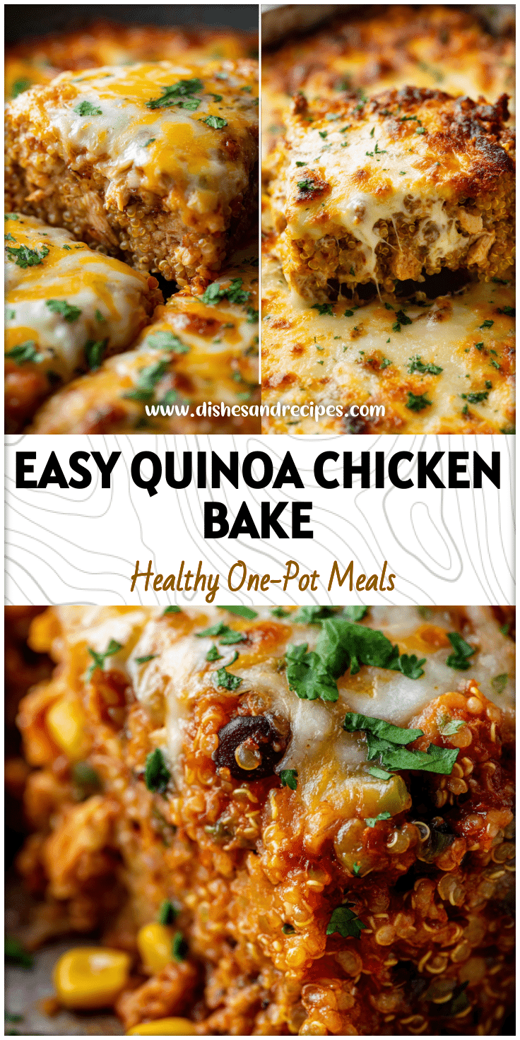 Baked quinoa chicken burrito dish in one pan with melted cheese and herbs, ideal for healthy chicken quinoa recipes.