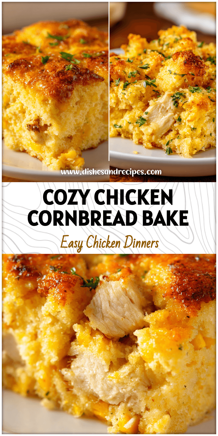 Golden baked Chicken & Cornbread Casserole made with Jiffy Cornbread Mix topped with crispy golden crust.