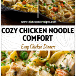Chicken Pot Pie Noodle Skillet Recipe for Cozy Comfort Nights 5 Golden Chicken Pot Pie Noodle Skillet filled with noodles, tender chicken, vegetables, and creamy sauce.