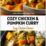 Bowl of creamy Chicken and Pumpkin Curry garnished with herbs, a warming recipe for Fall Crockpot Recipes Gluten Free.