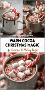 Two mugs of hot cocoa with candy canes and marshmallows styled as Christmas hot chocolate.