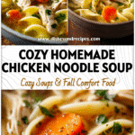 Bowl of Fresh Chicken Noodle Soup with carrots, noodles, and tender chicken in homemade broth.