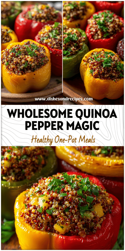 Bright bell peppers stuffed with quinoa, herbs, and vegetables for healthy Peskitarian and Prediabetic Meals