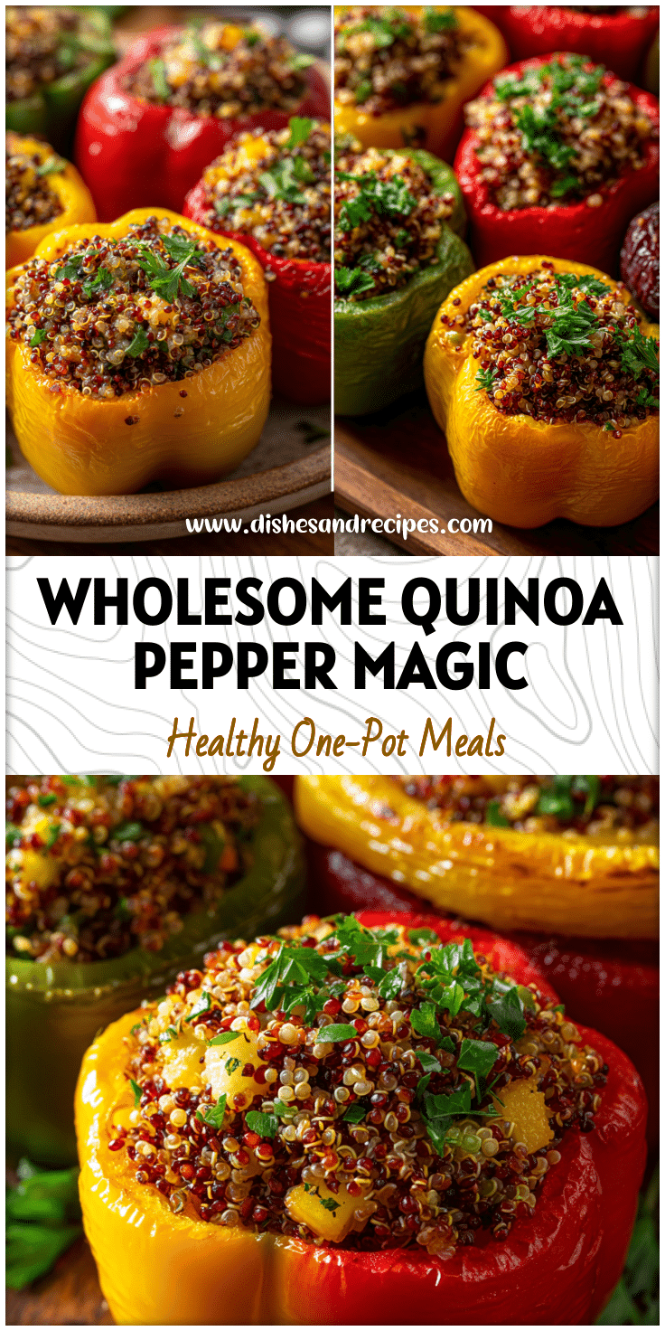 Bright bell peppers stuffed with quinoa, herbs, and vegetables for healthy Peskitarian and Prediabetic Meals