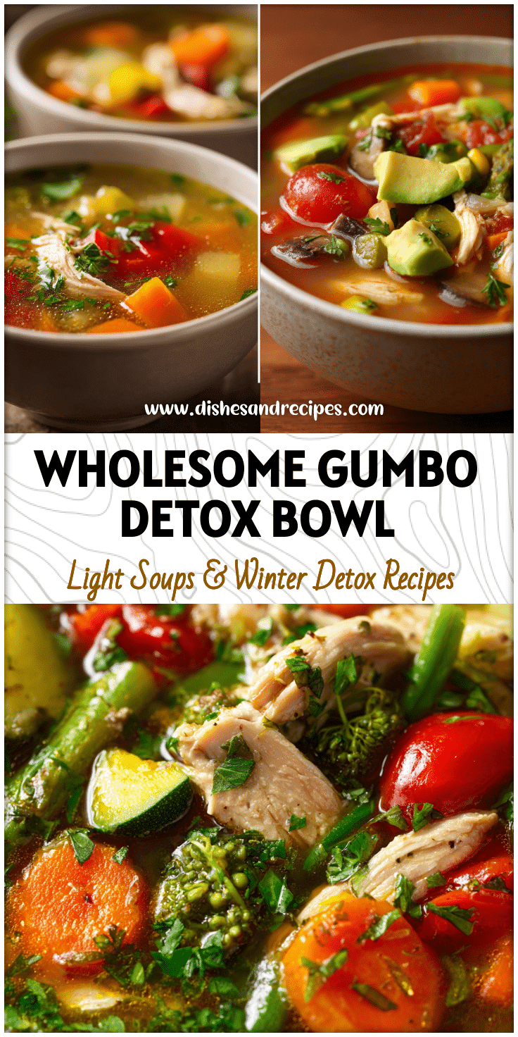 Bowl of Chicken Vegetable Detox Soup styled like Detox Chicken Soup with colorful veggies in a Healthy Soup Recipes theme.