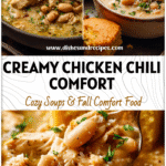 Bowl of creamy White Chili With Cornbread made with tender chicken and white beans.