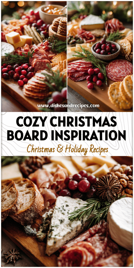 Home 33 Rustic Christmas charcuterie platter with assorted meats, cheeses, fruits, and festive holiday decor