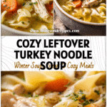 Bowl of comforting Turkey Noodle Soup made from leftover Thanksgiving turkey and vegetables.