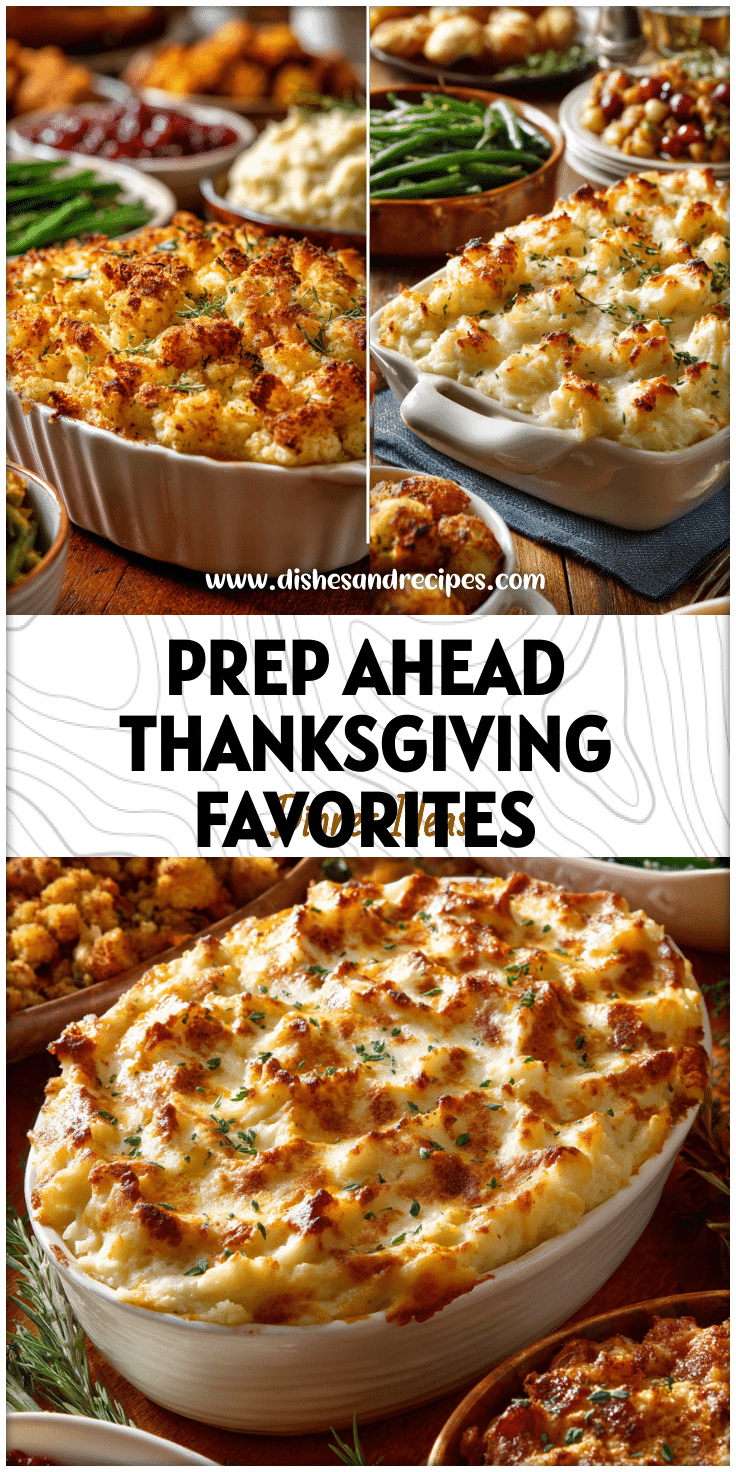 Festive Thanksgiving casserole with creamy topping surrounded by Thanksgiving side dishes on a holiday table.