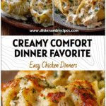 Creamy baked Chicken Alfredo Stuffed Shells topped with sauce and herbs on a rustic plate