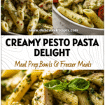 Creamy Chicken Pesto Pasta Salad for Easy Cold Chicken Meals 5 A bowl of Creamy Chicken Pesto Pasta Salad with penne, fresh basil, and chunks of chicken for a Cold Chicken Meal.